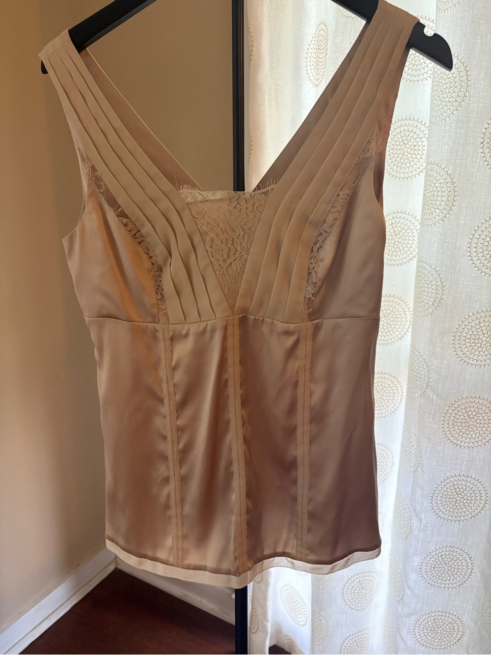 White House Black Market Satin-Look Lace Inset Camisole - Cream